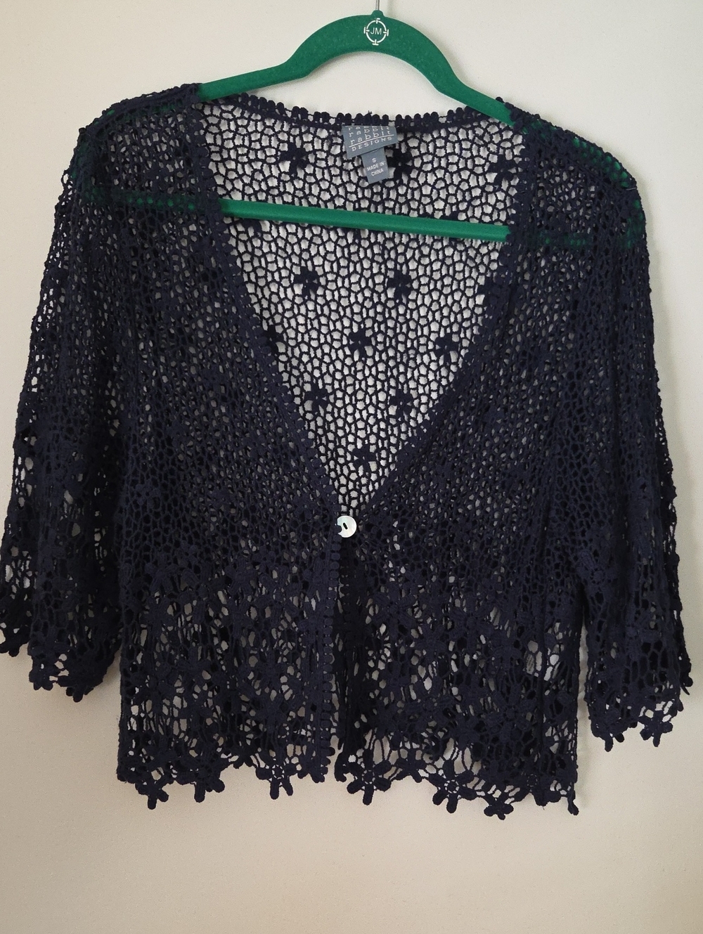 Rabbit Rabbit Rabbit Navy Crochet Floral-Edge Button Cardigan - Picture 1 of 11
